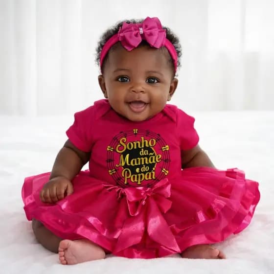 Kit Mesversário Bebê Body Sonho da Mamãe e do Papai TULE DE LUXO Laço