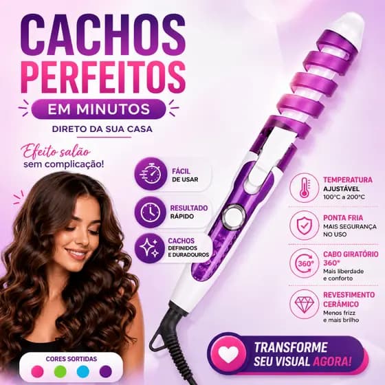 Modelador de Cachos Profissional Bivolt Cerâmica Cacheador Ondas Cabelo