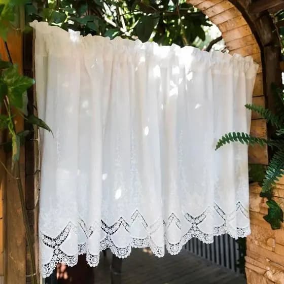 Cortinas 100% algodão, cortinas curtas, laço recortado, sala de estar, cortinas de porta da cozinha