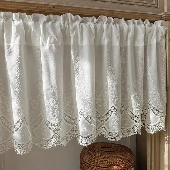 100 % Algodão Oco Flores Cortinas Curtas Sala De Estar Coreano Groam Renda Pano Meia Para Cozinha Estante Cortina Poeira