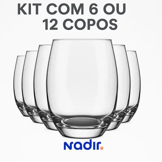Kit 6 ou 12 Copos de Vidro Nadir Aruba 465ml Cristal Transparente Mesa Posta Elegante