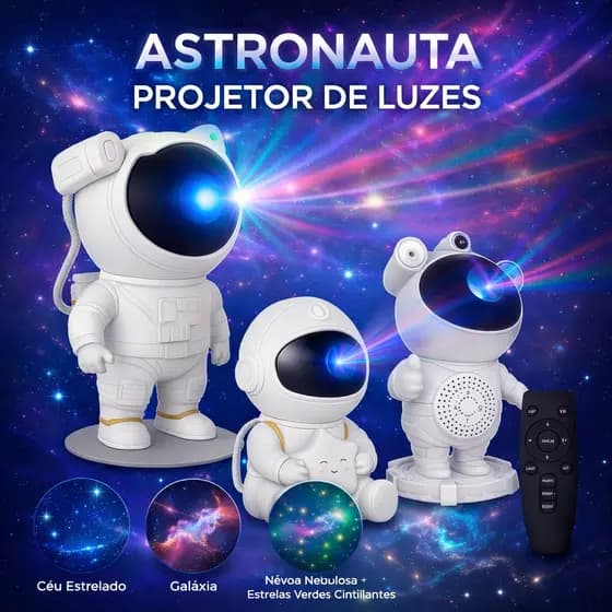 Astronauta Projetor Luz Noturna Galaxia Estrelada Nebulosa LED Controle Remoto Decoracao Quarto