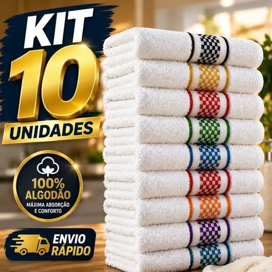 Kit 10 Pano De Copa Atoalhado Luma Xadrez Jacquard 45x70cm Sortidos