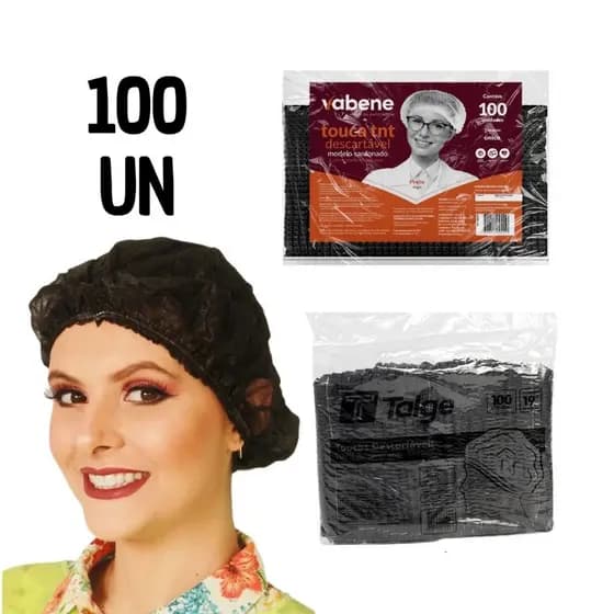 Touca TNT Descartável - 100 unidades Pretas