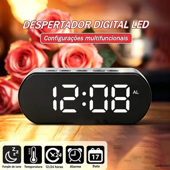 Relógio Despertador De Mesa Digital LED 4 Cores Temperatura Alarme Data USB Quarto Escritório