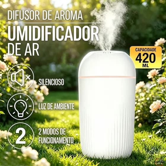 Umidificador De Ar E Aromatizador De Ambiente Purificador Ultrasônico Escritório Portátil Led 420ML