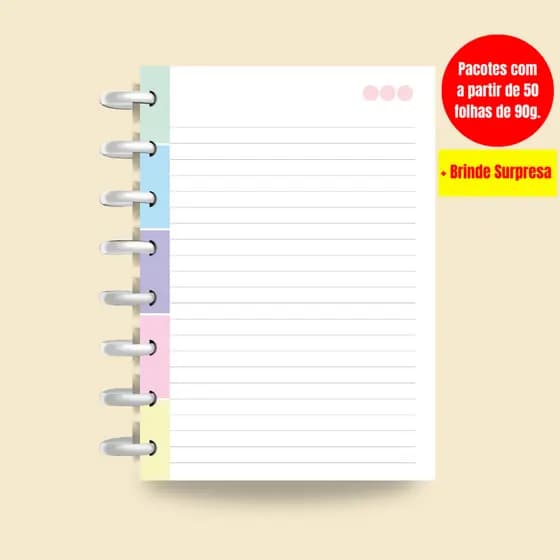 Refil para Caderno de Discos 90g Folhas Personalizadas | Material Escolar I Refil Caderno de Disco
