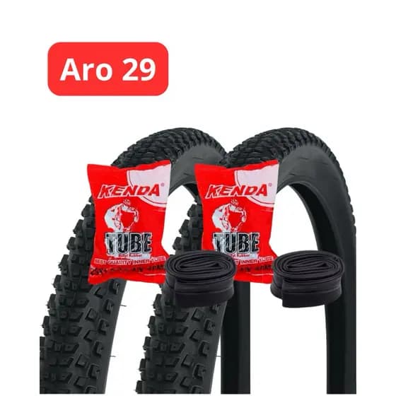 Par Pneus Bicicleta Mtb Greenstone Aro 29 X 2.25 Balão Largo Cravo + 2 Câmaras de Ar Kenda