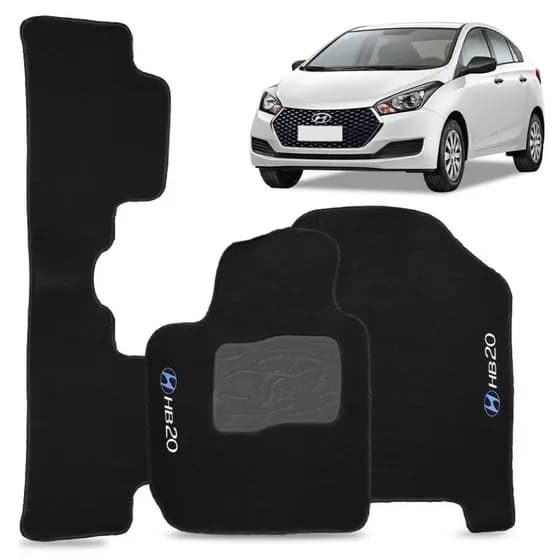 Jogo Tapete HB20 Hatch Carpete Conjunto de 3 Peças em Preto para Modelos de 2012 a 2019