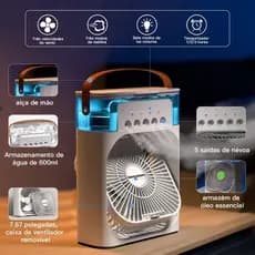 Refrigerador De Ar Ventilador Umidificador Portátil Com Led Reservatório De Água Led