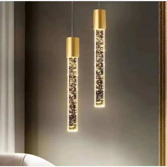 KIT 02 Lâmpada Pendente Tubo De Cristal Dourado 3em1: luz branca luz quente luz neutra