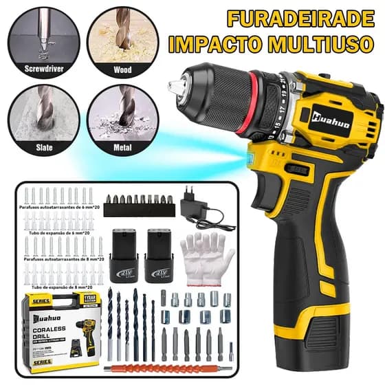 Parafusadeira Furadeira 21V 700W 2 Baterias Com Caixa De Armazenamento 2 Cores Disponíveis Kit Parafusadeira Elétrica