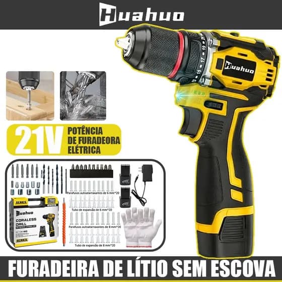 Parafusadeira elétrica com furadeira de lítio 2 em 1 de 21V 700W 2 Baterias e Kit Parafusadeira Elétrica(110V-220V)