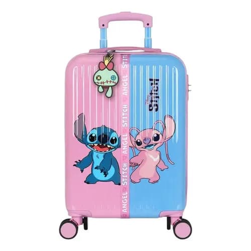 Mala Stitch Escolar 19 Rodinha 360 Duplas Infantil Bordo Rosa