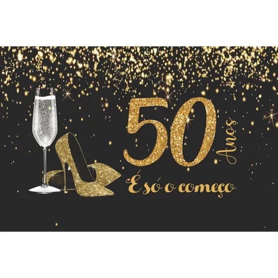 Painel em Lona Decoração Festa 50 anos Dourado