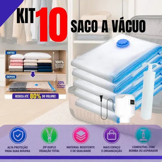 Kit com 3 5 ou 10 Saco a Vácuo 50x60 Promocional Roupa Edredom Organizador Mala Viagem Compactador Premium
