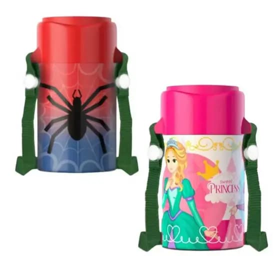 CANTIL COPINHO C/ ALÇA 420 ML VERDE VERMELHO ROSA DINOSSAURO/PRINCESA/ HOMEM ARANHA