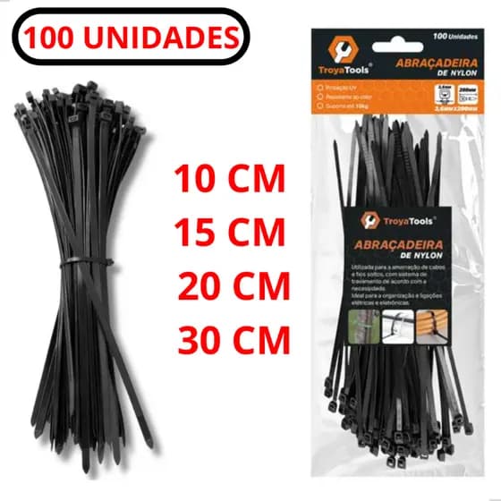 Kit 100 Abraçadeira de Nylon Cinta Plástica Enforca Gato Branco Preto 10cm 15cm 20cm 25cm 30cm 35cm