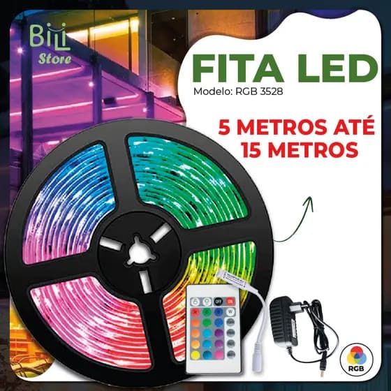 Fita LED 3528 SUPER LED ULTRA RGB 5M até 15M 12V 300 LEDS | 16 CORES IP20 Pronta Entrega Com e Sem Fonte