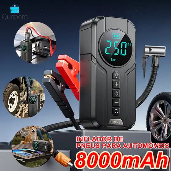 Compressor Ar Portatil 8000mAh Power Bank Inflador Digital Pneu Carro Moto Bicicleta Sem Fio