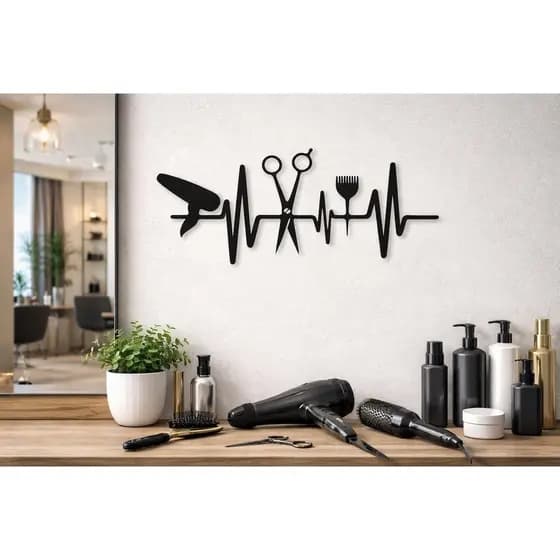 Quadro Decorativo Profissão Cabeleireiro em MDF – Arte de Parede Batimento Coração Salão de Beleza