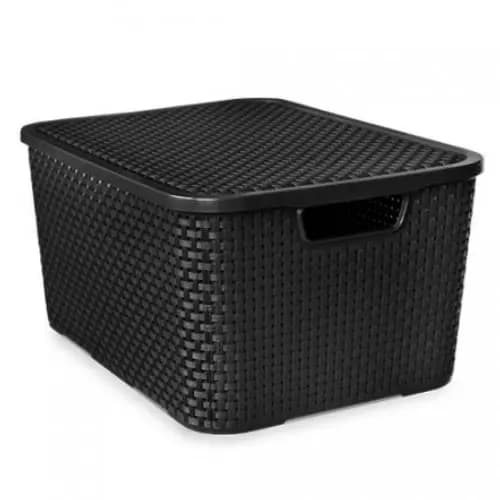 Caixa Organizadora Rattan 20L Preta com Tampa Arqplast