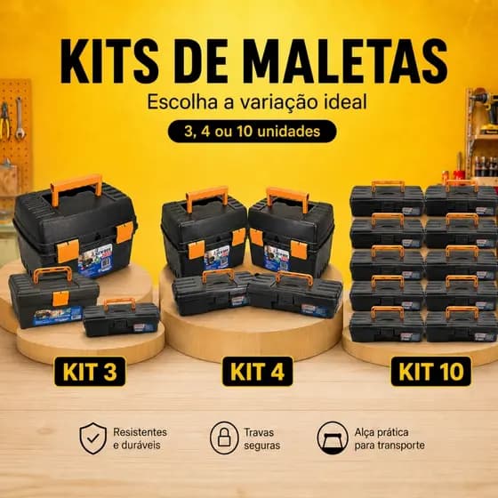 Kit Maletas de Ferramentas Reforçadas Caixa Organizadora Multiuso Tática Grande para Oficina Casa Trabalho
