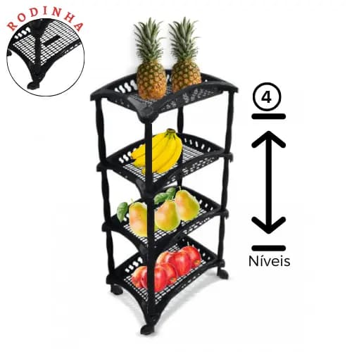 Organizador Fruteira 4 Andares Telado Vertical Preto Arqplast