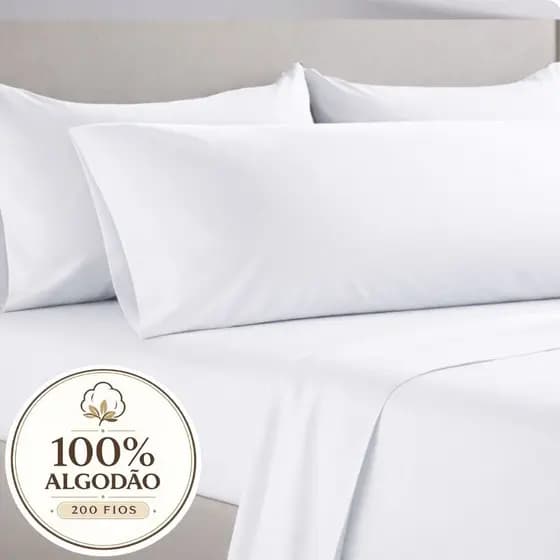 Roupa de Cama Jogo Completo 100% Algodão 200 Fios Lençol Fronha Corpo Cama Solteiro Casal Queen King