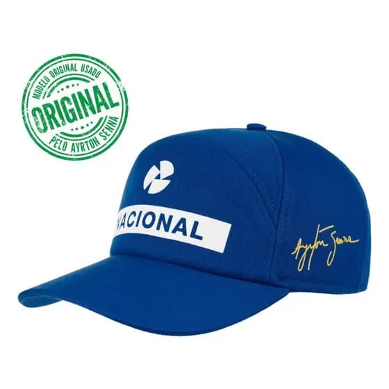 Boné Aba Curva Bordado Retro Ayrton Senna Banco Nacional Assinatura F1 Ajustável