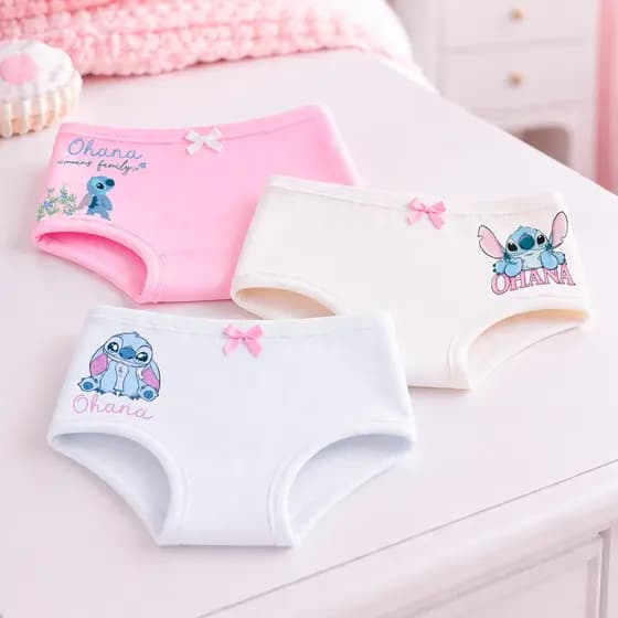 Kit com 3 Calcinhas Infantis Cotton Comfort | Lacatuy Kids Stitch e Angel