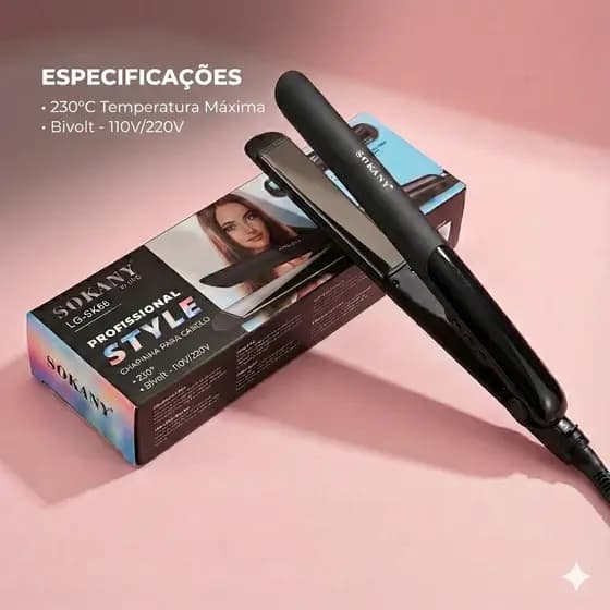 Chapinha Prancha Alisadora Bivolt de Titânio Profissional de Cabelo Sokany 230° 60Hz 54w