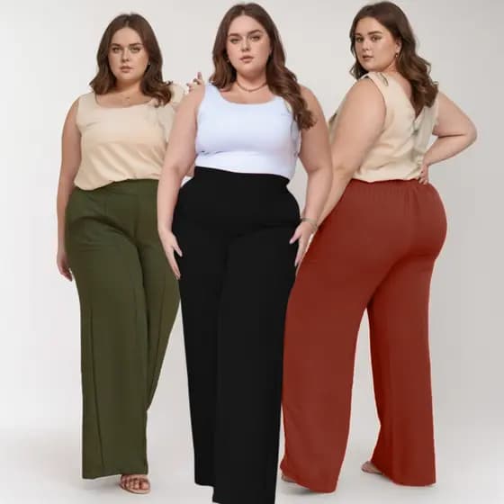 Calça Feminina Plus Size Pantalona Cintura Alta Duna Moda Blogueira do 46 ao 52 - GG G1 G2 G3 Promoção