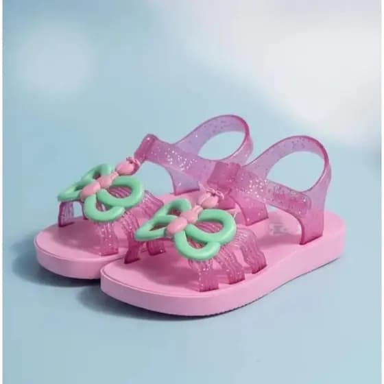 Chinelo infantil com laço e brilho para meninas, sandália moderna elegante criança