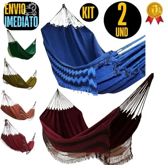 Kit Com 2 Rede Casal ou Solteiro Jeans Descanso Reforçada Gigante Resistente Algodao Premium Qualidade