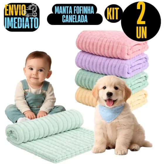 Kit 2 Manta Para Bebê Soft Canelada 1.00 x 0.90 Premium Antialergica Pet Cachorro Gato Frio Fofinho
