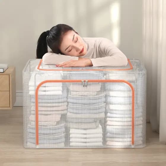 1Peça de Caixa de armazenamento transparente com zíper caixa de armazenamento de guarda-roupa à prova d'água