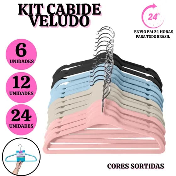 Kit 24 Cabides Veludo Adulto 45cm Antideslizante(12 unidades)