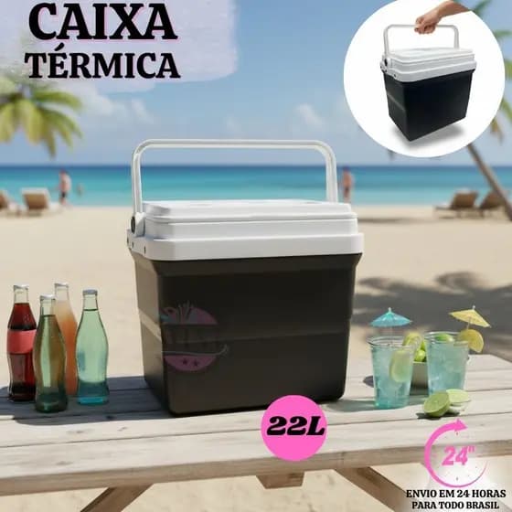 Caixa Térmica 22 Litros Cooler Conserva Gelada Viagem Praia Piscina Porta Copos Oferta Envio Rápido