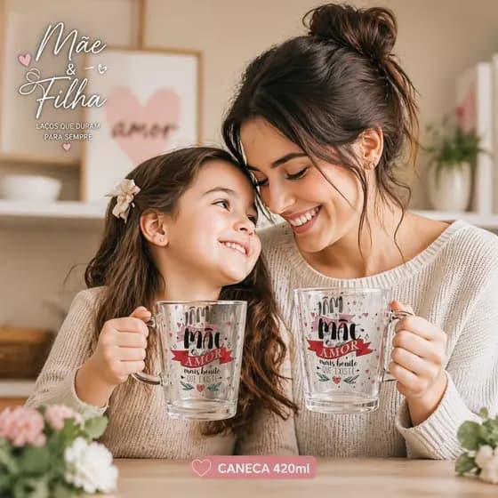 Caneca Dia Das Mães de Vidro Frases Estampada Presente 420ml Mãe Amor Mais Bonito Que Existe