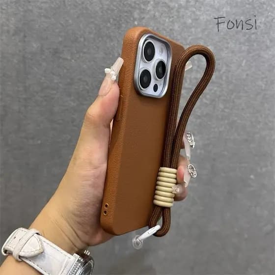 Capa Traseira Luxuosa De Couro PU Com Cordão À Prova De Choque Para iPhone 16 15 14 13 12 11 Pro Max