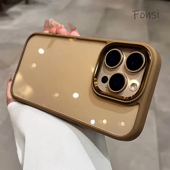 Capa De Telefone Luxuosa Com Moldura De Lente De Metal Transparente Desert Gold Para iPhone 16 15 14 13 12 11 Pro Max In