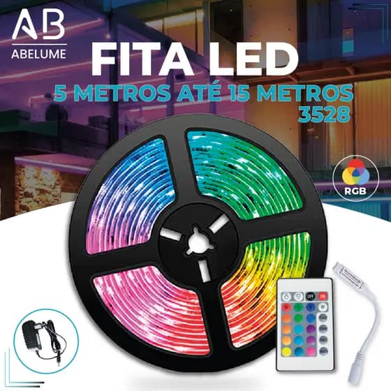 Fita LED 3528 SUPER LED ULTRA RGB 5M até 15M 12V 300 LEDS | 16 CORES IP20 Pronta Entrega Com e Sem Fonte