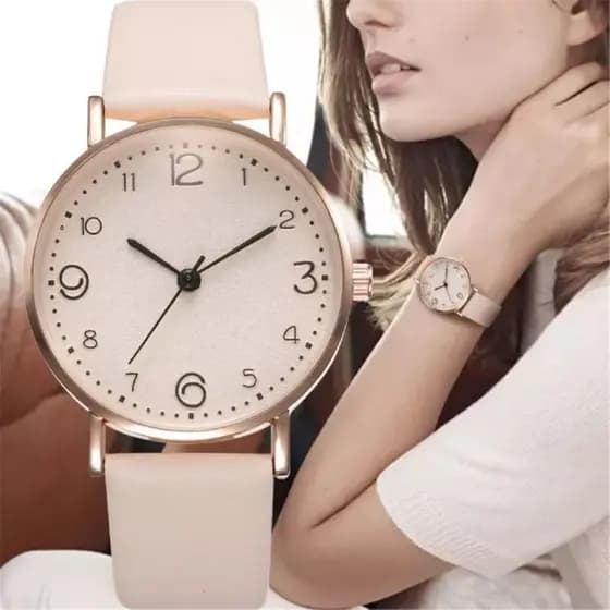 Relógio de Quartzo Feminino Moderno e Simples com Pulseira de Couro