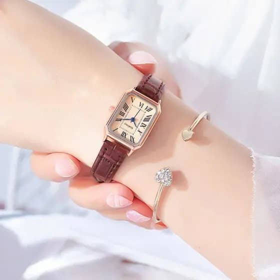 Relógio De Quartzo Vintage Com Design Retangular Romano Simples E Pulseira De Couro