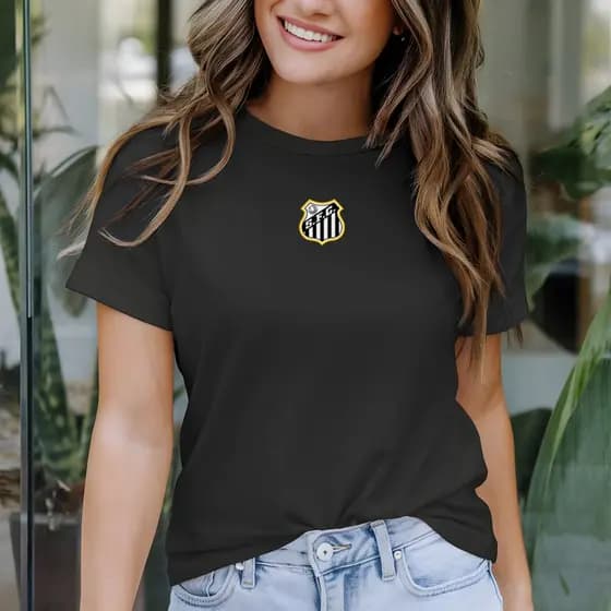 Camiseta Feminina Estilo Peixe Inspirada no Santos 100% Algodão Estampa DTF