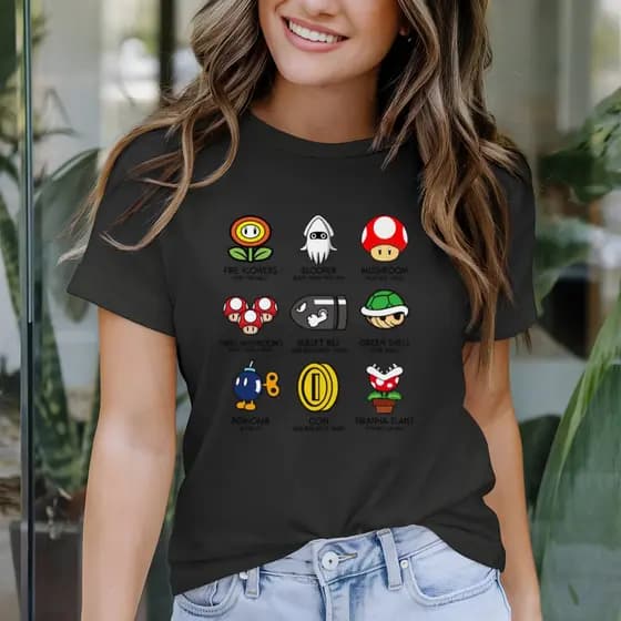 T-Shirt Feminina Ícones Clássicos Super Mario