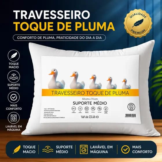 Travesseiro Toque De Pluma Super Macio 50x70 Antialérgico Antiácaro Suporte Médio CS