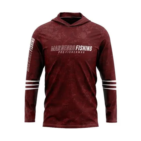Camiseta Pesca Camisa Mar Negro Proteção Solar Uv Capuz Vermelha