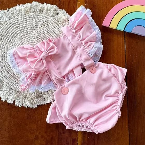 Macacão SUNSET Bebê Menina | Romper Estilo Jardineira | 6 a 12 meses | Branco, Azul e Rosa